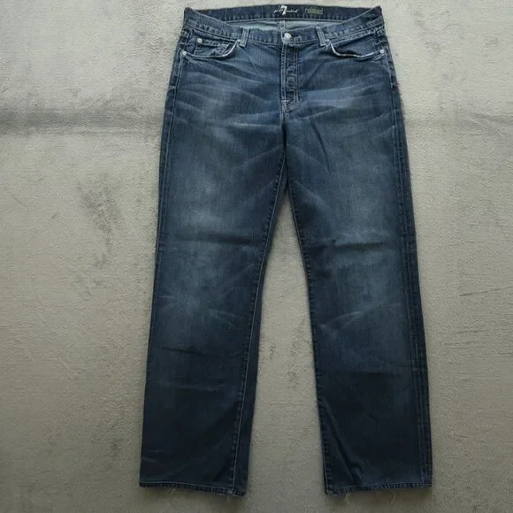 7 For All Mankind Jeans Mens 36x33 Blue Relaxed Fit Straight Medium Stone Wash - Picture 1 of 16